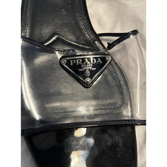 Prada Authentic Black Clear PVC Flat Sandals Slides 9 - Picture 9 of 9